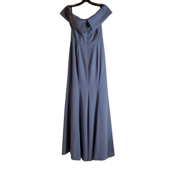 Dessy Womens Full Length Off Shoulder Crepe Dress Maxi Size 8 Silverstone NWT - Picture 4 of 5